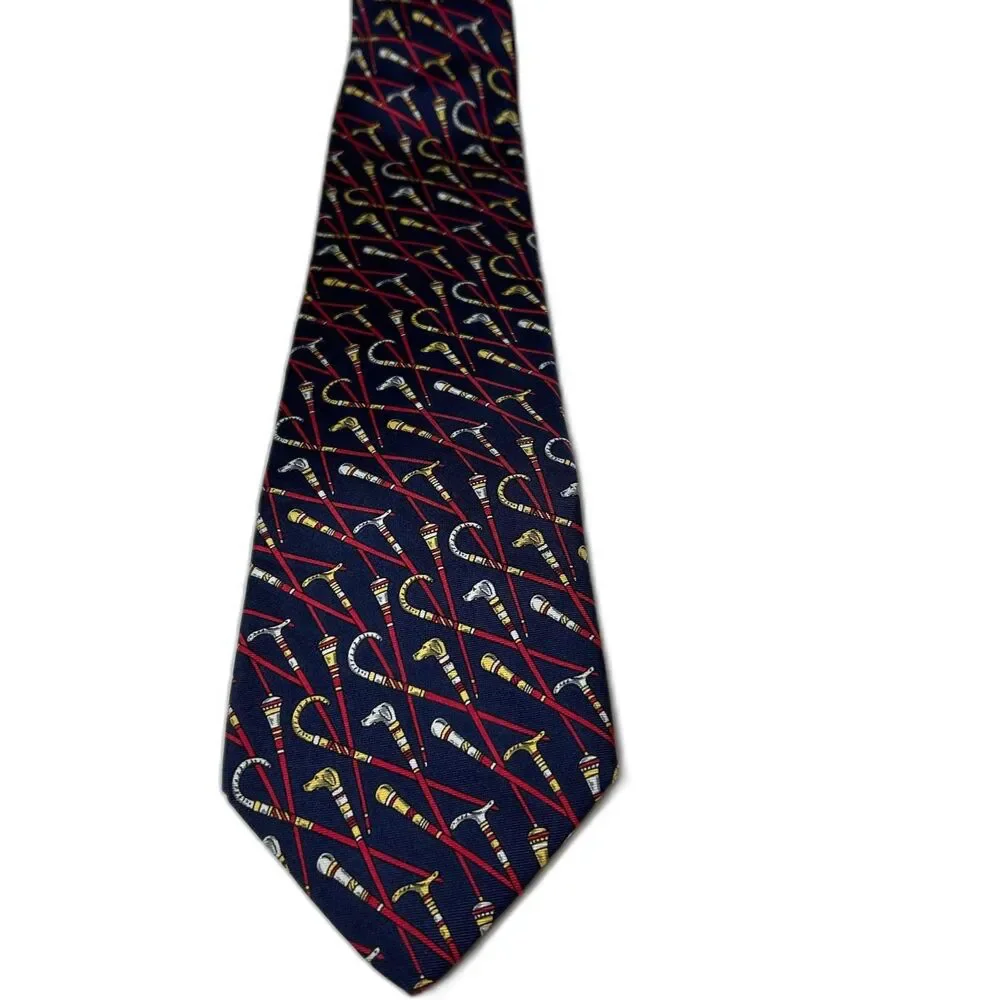 Hickey Freeman 1155 Men's Navy Multicolored Walking Stick Print 100% Silk Tie
